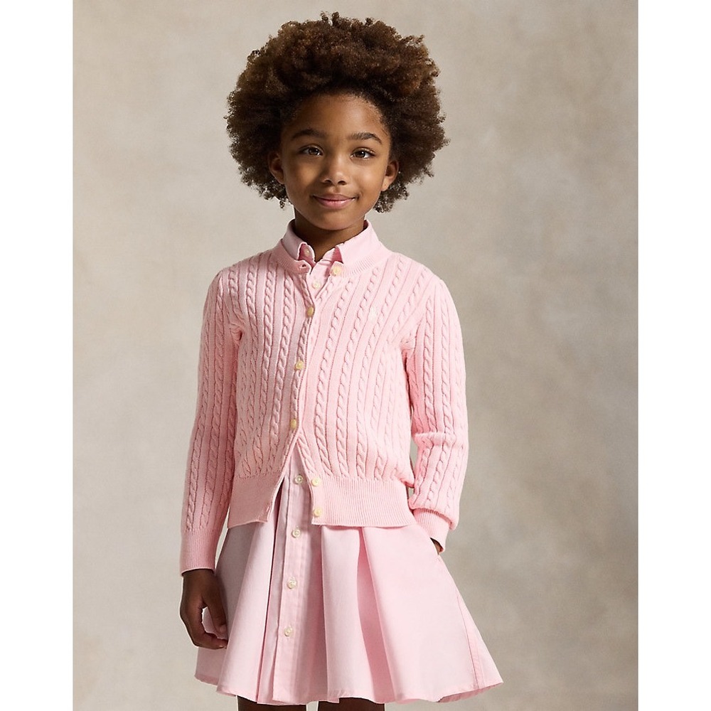 Polo Ralph Lauren Girls Mini Pink Cable Knit Cardigan Sweater 6X Puff Shoulder